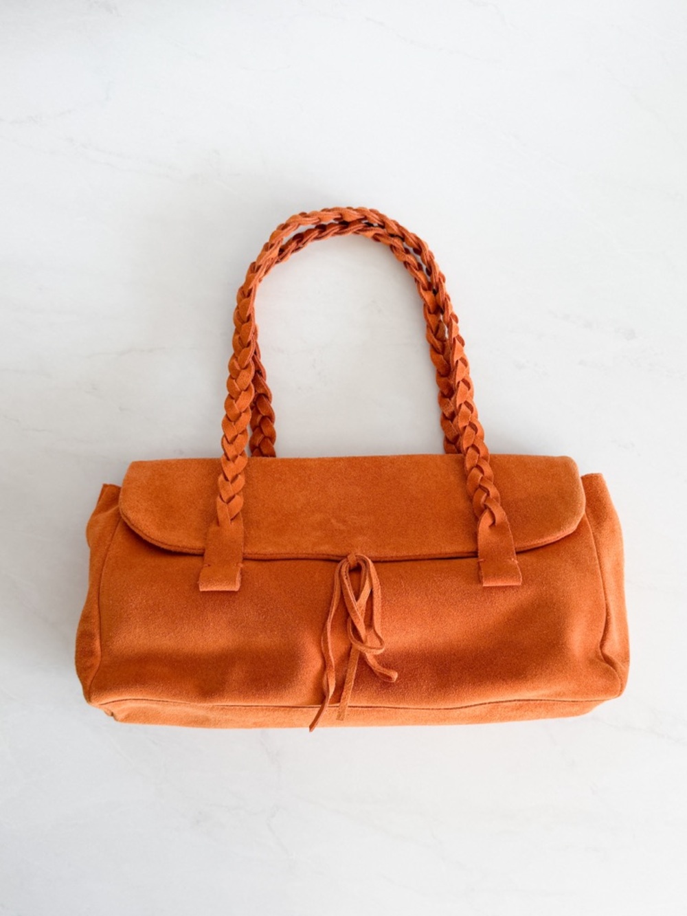 Y2K Suede Leather Shoulder Bag Braided Strap